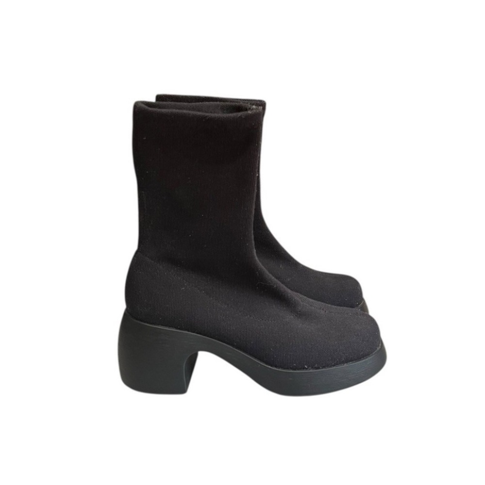 Camper Thelma mid calf Pull On Heeled Boots Knit Stretchy Black Size 39 (8.5)